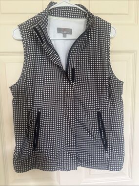 Talbots Black & White Gingham Zip-Front Vest